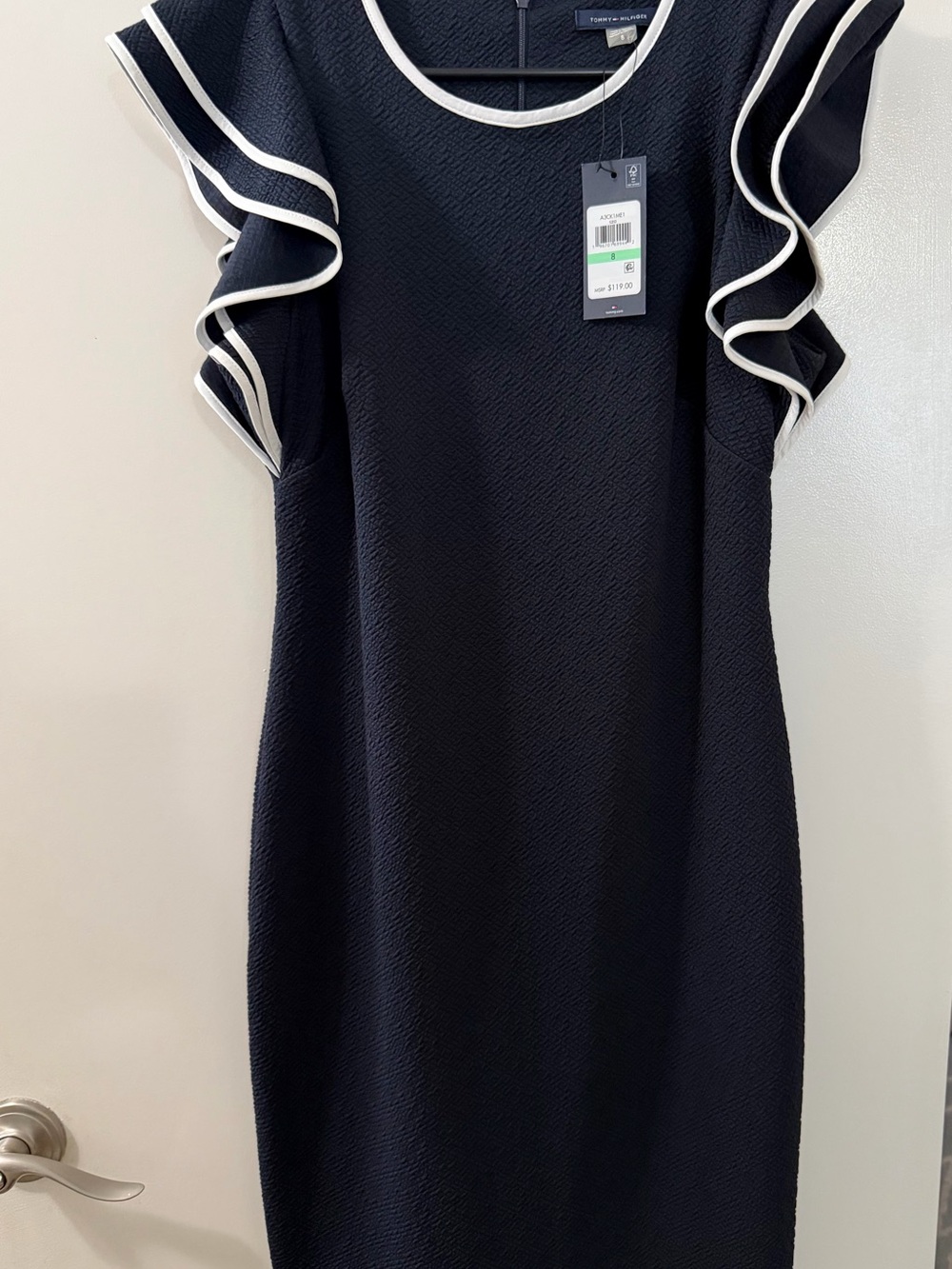 Tommy Hilfiger Navy Dress with White Trim Ruffle Sleeves
